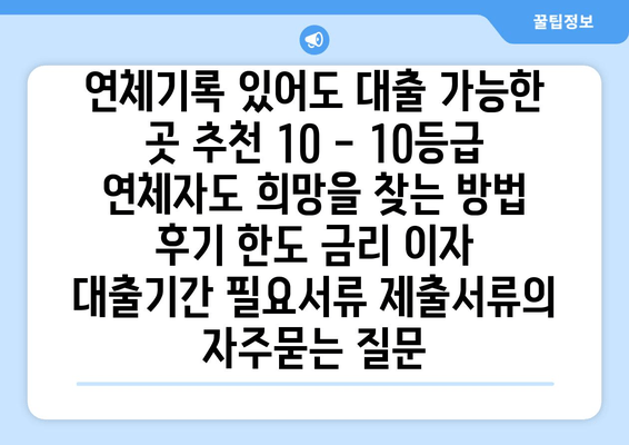 연체기록 있어도 대출 가능한 곳 추천 10 - 10등급 연체자도 희망을 찾는 방법 후기 한도 금리 이자 대출기간 필요서류 제출서류