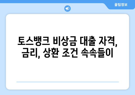 토스뱅크 비상금 대출 자격, 금리, 상환 조건 속속들이