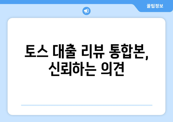 토스 대출 리뷰 통합본, 신뢰하는 의견