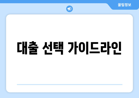 대출 선택 가이드라인