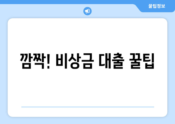 깜짝! 비상금 대출 꿀팁