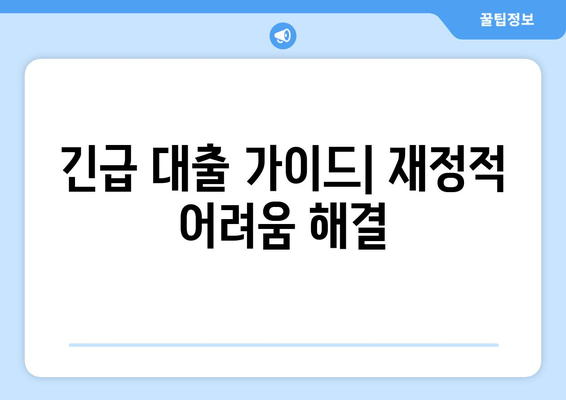 긴급 대출 가이드| 재정적 어려움 해결