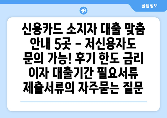 신용카드 소지자 대출 맞춤 안내 5곳 - 저신용자도 문의 가능! 후기 한도 금리 이자 대출기간 필요서류 제출서류