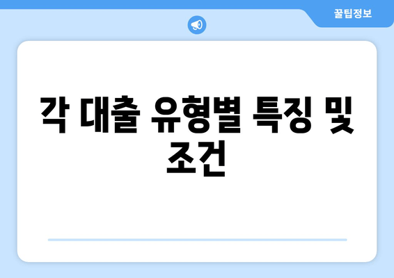 각 대출 유형별 특징 및 조건