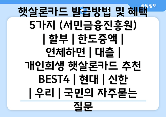 햇살론카드 발급방법 및 혜택 5가지 (서민금융진흥원)  | 할부 | 한도증액 | 연체하면 | 대출 | 개인회생 햇살론카드 추천 BEST4 | 현대 | 신한 | 우리 | 국민