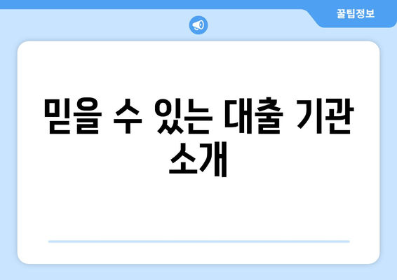 믿을 수 있는 대출 기관 소개