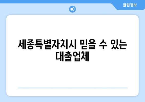 세종특별자치시 믿을 수 있는 대출업체