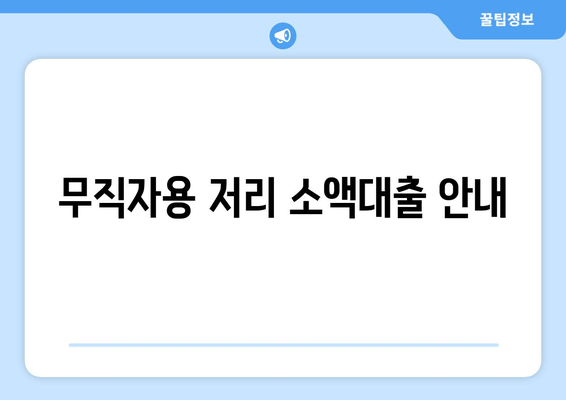 무직자용 저리 소액대출 안내