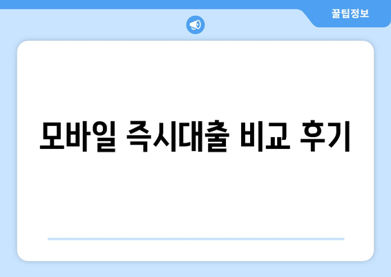 모바일 즉시대출 비교 후기