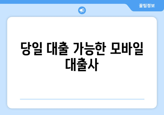 당일 대출 가능한 모바일 대출사