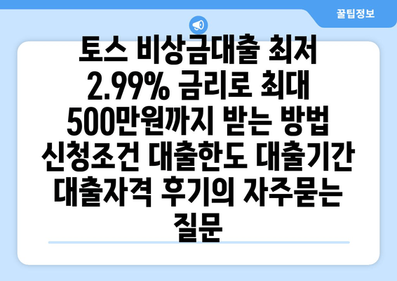 토스 비상금대출 최저 2.99% 금리로 최대 500만원까지 받는 방법 신청조건 대출한도 대출기간 대출자격 후기