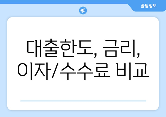 대출한도, 금리, 이자/수수료 비교