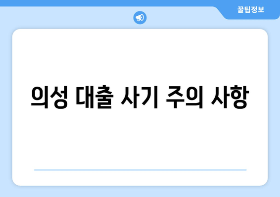 의성 대출 사기 주의 사항