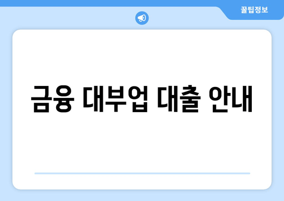 금융 대부업 대출 안내