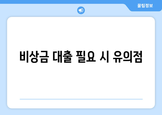 비상금 대출 필요 시 유의점