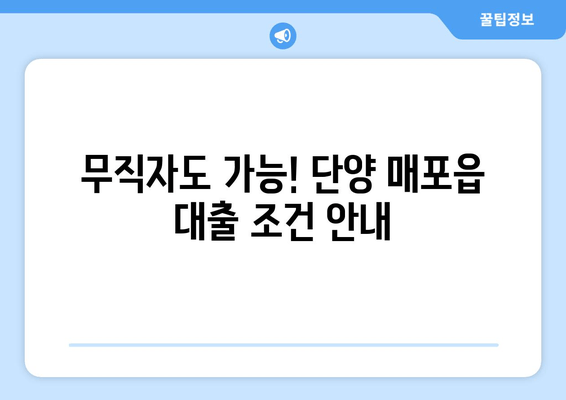 무직자도 가능! 단양 매포읍 대출 조건 안내