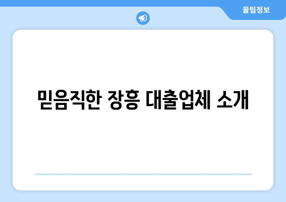 믿음직한 장흥 대출업체 소개