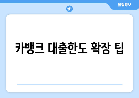 카뱅크 대출한도 확장 팁