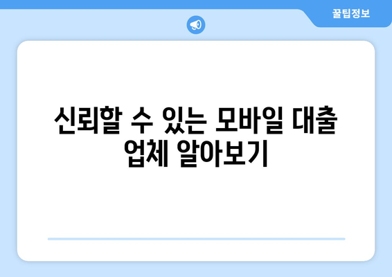 신뢰할 수 있는 모바일 대출 업체 알아보기