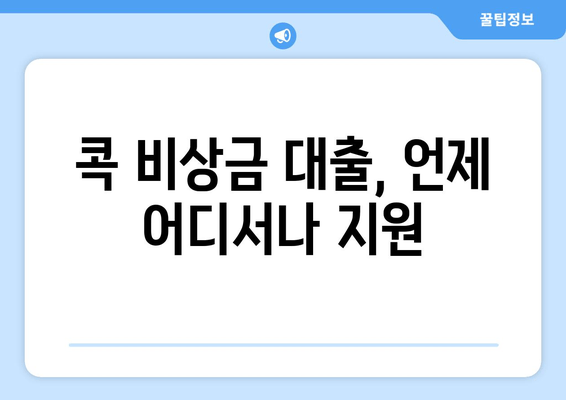 콕 비상금 대출, 언제 어디서나 지원