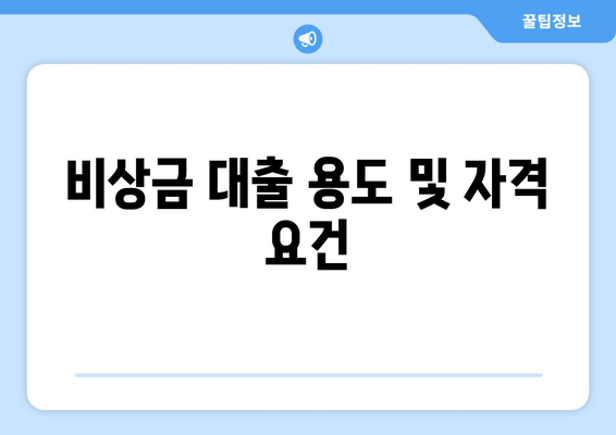 비상금 대출 용도 및 자격 요건