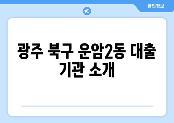 광주 북구 운암2동 대출 기관 소개