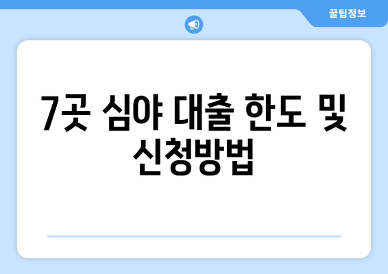 7곳 심야 대출 한도 및 신청방법