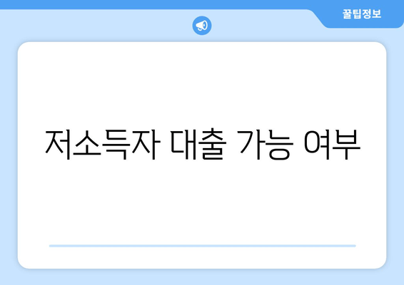 저소득자 대출 가능 여부