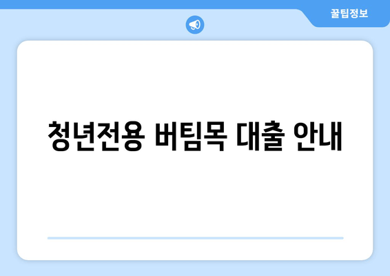 청년전용 버팀목 대출 안내