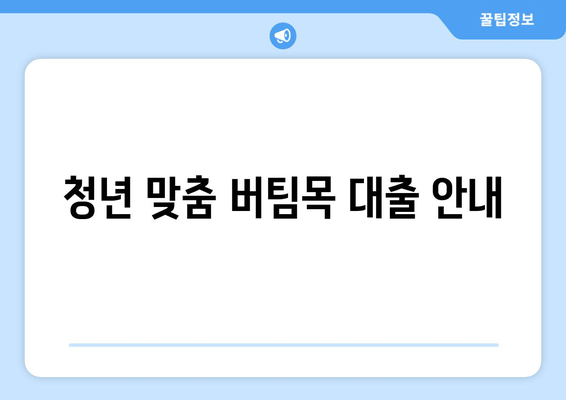 청년 맞춤 버팀목 대출 안내