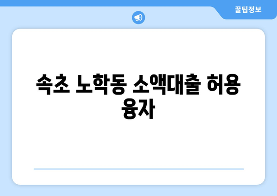 속초 노학동 소액대출 허용 융자