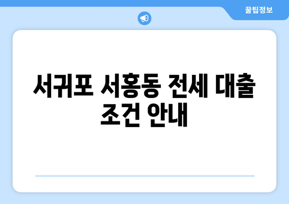 서귀포 서홍동 전세 대출 조건 안내