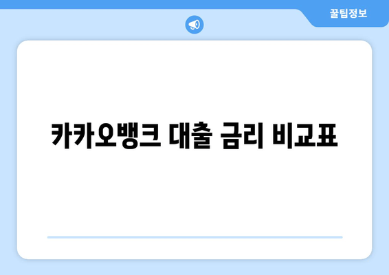 카카오뱅크 대출 금리 비교표