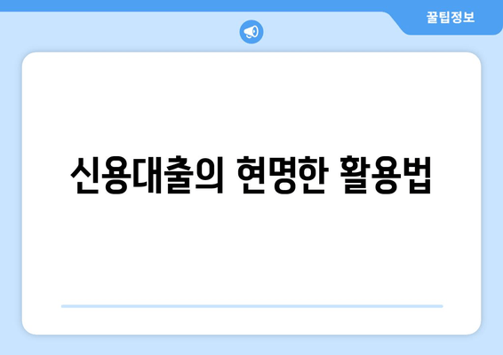 신용대출의 현명한 활용법