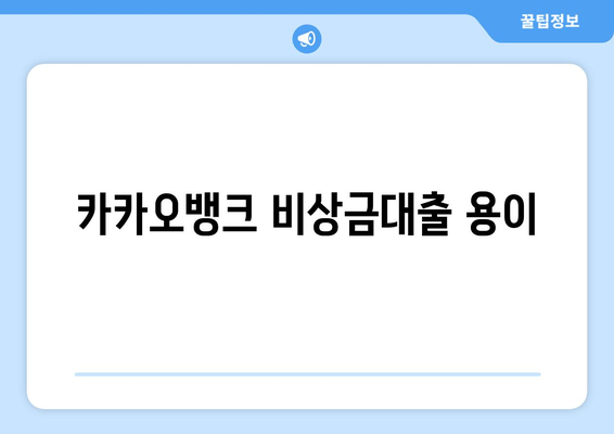 카카오뱅크 비상금대출 용이