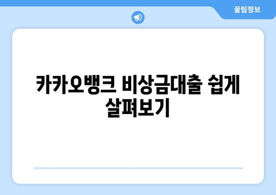 카카오뱅크 비상금대출 쉽게 살펴보기