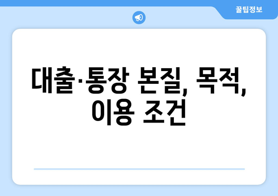 대출·통장 본질, 목적, 이용 조건