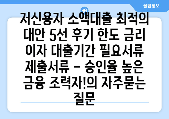 저신용자 소액대출 최적의 대안 5선 후기 한도 금리 이자 대출기간 필요서류 제출서류 - 승인율 높은 금융 조력자!