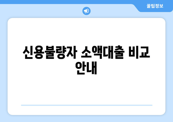 신용불량자 소액대출 비교 안내