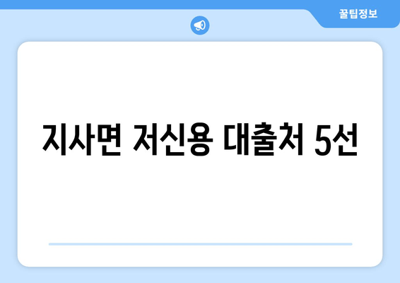 지사면 저신용 대출처 5선