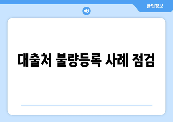 대출처 불량등록 사례 점검