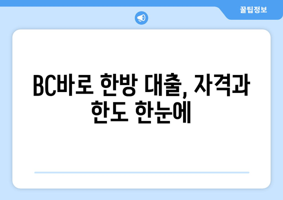 BC바로 한방 대출, 자격과 한도 한눈에