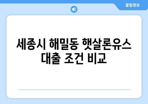 세종시 해밀동 햇살론유스 대출 조건 비교