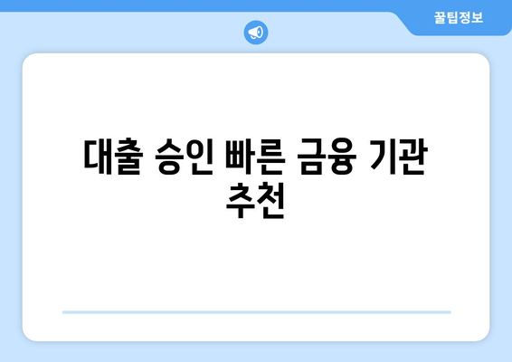 대출 승인 빠른 금융 기관 추천