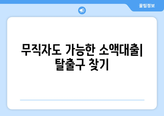 무직자도 가능한 소액대출| 탈출구 찾기