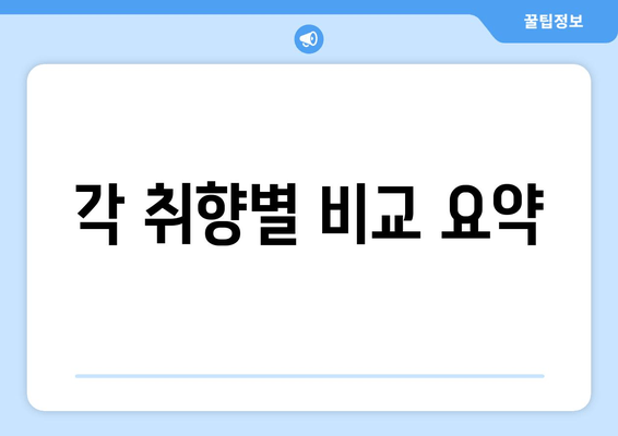 각 취향별 비교 요약