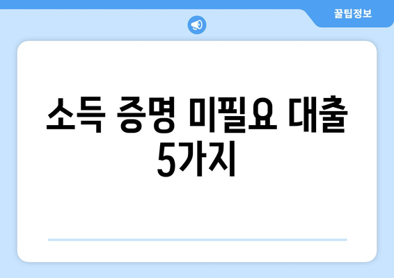 소득 증명 미필요 대출 5가지