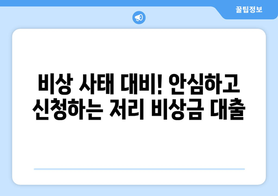 비상 사태 대비! 안심하고 신청하는 저리 비상금 대출