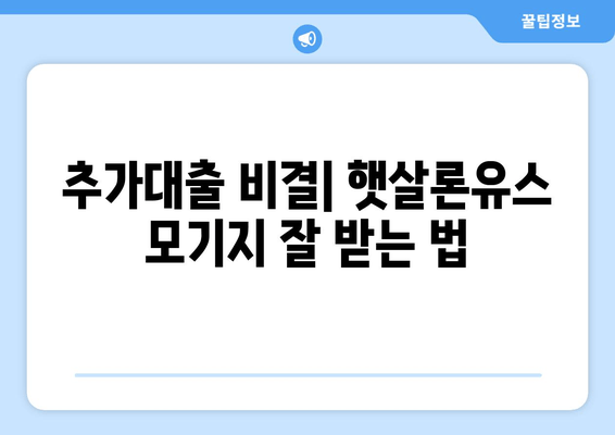 추가대출 비결| 햇살론유스 모기지 잘 받는 법