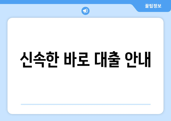 신속한 바로 대출 안내